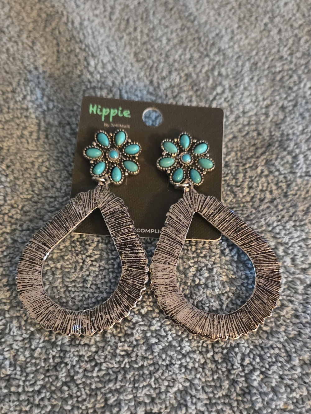 Floral Turquoise & Silver Teardrop Earrings